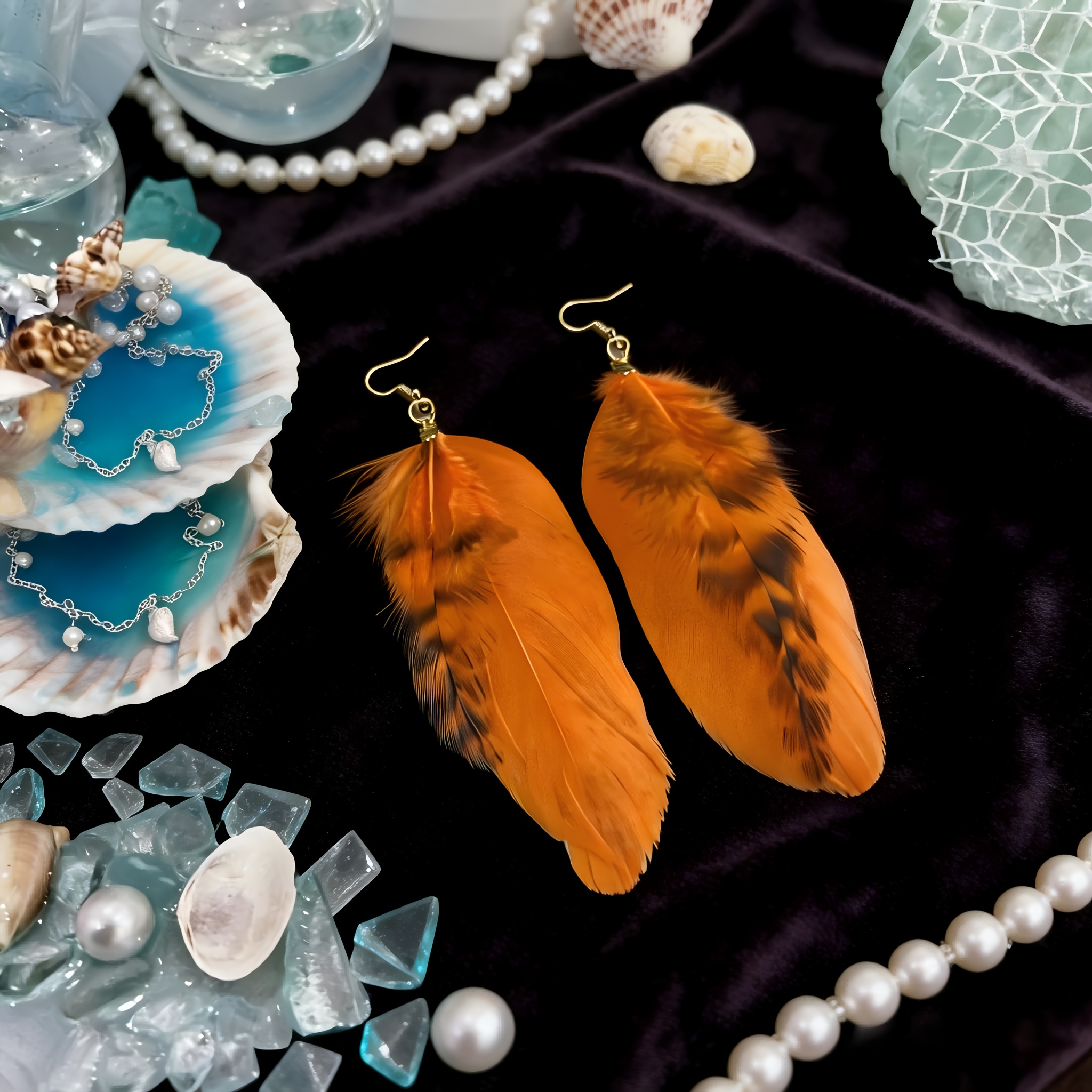 Women's Vibrant Long Artificial Feather Earrings with Gold-Plated Hooks